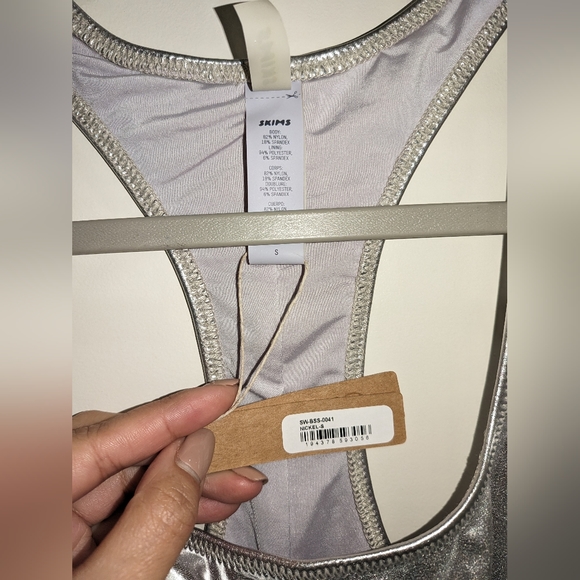 NWT SKIMS METALLIC SWIM CYCLE SUIT IN NICKEL SIZE SMALL - Picture 7 of 7